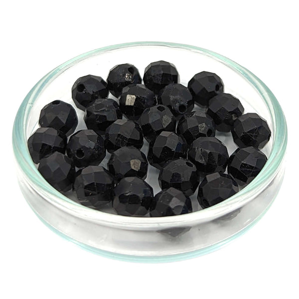 Facettierte Turmalin (Schörl) Edelstein-Perlen mit Bohrung, 10 Stück (Ø 6mm)