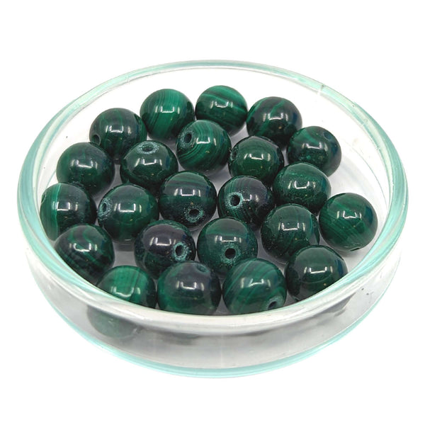 Malachit Edelstein-Perlen mit Bohrung, 10 Stück (Ø 6mm)