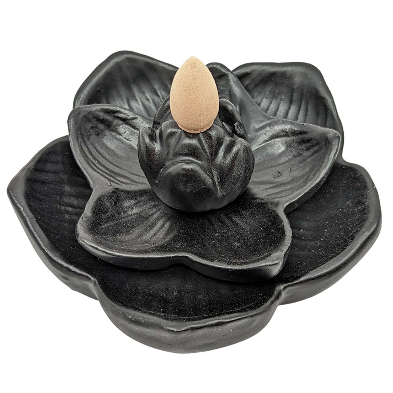 Backflow Räucherkegelhalter schwarzer Lotus (Ø 13cm)