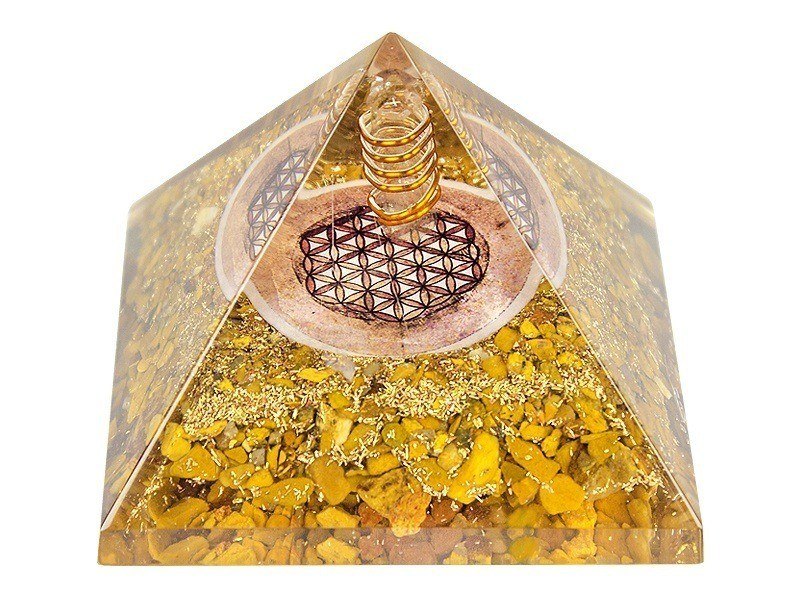 Orgonit Pyramide - Gelber Jaspis - Blume des Lebens
