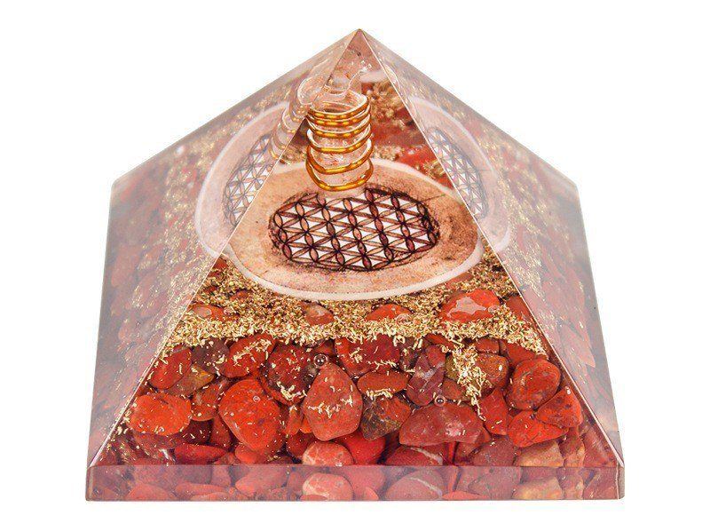 Orgonit Pyramide -Roter Jaspis - Blume des Lebens