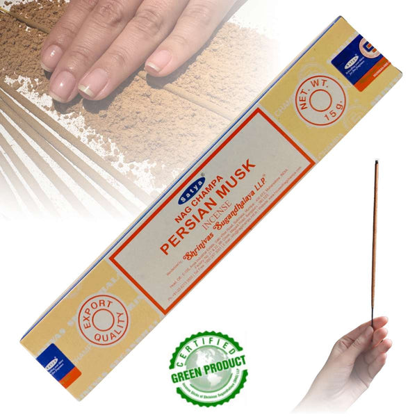 Satya Nag Champa Persian Musk, Moschus Räucherstäbchen, 12 Sticks, 20cm, Brenndauer 45min