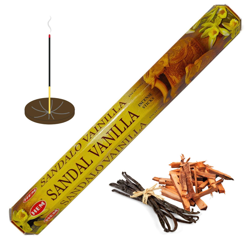 HEM Sandal-Vanilla, Sandelholz-Vanille Räucherstäbchen, 20 Stück, Brenndauer 40min