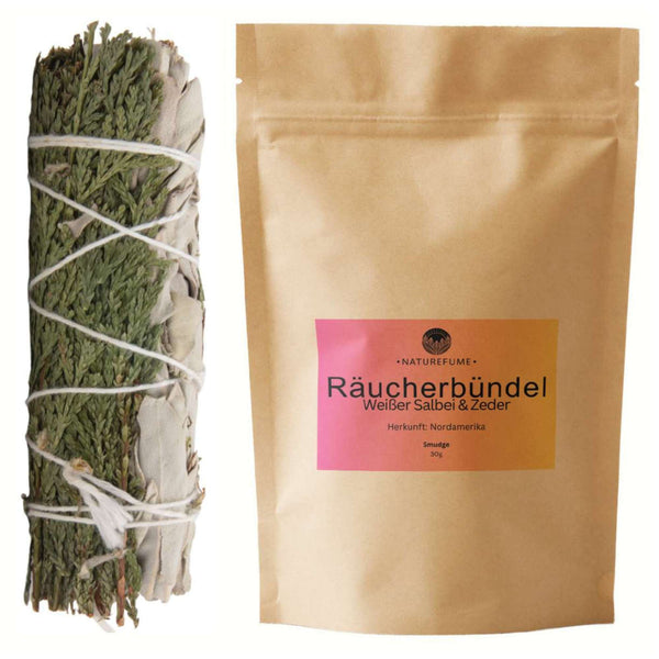 Smudge Stick: Weißer Salbei & Zeder gebündelt 30g