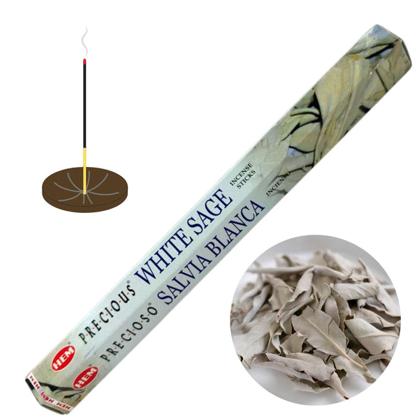 HEM Precious White Sage, Weißer Salbei Räucherstäbchen, 20 Sticks, 23cm, Brenndauer 40min