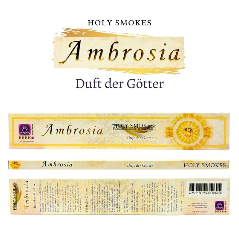 Ambrosia Räucherstäbchen Holy Smokes von Berk, 10 Sticks, 22cm, Brenndauer 45min