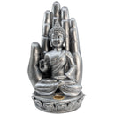 Räucherstäbchen- und Räucherkegelhalter Buddha mit Hand, silber (24 cm)