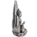 Räucherstäbchen- und Räucherkegelhalter Buddha mit Hand, silber (24 cm)