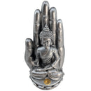 Räucherstäbchen- und Räucherkegelhalter Buddha mit Hand, silber (24 cm)
