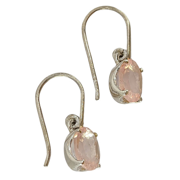 Rose quartz earrings diamond cut 925 silver