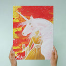 Einhornbild: Die Elfenpriesterin und ihr Einhorn - Kunstdruck