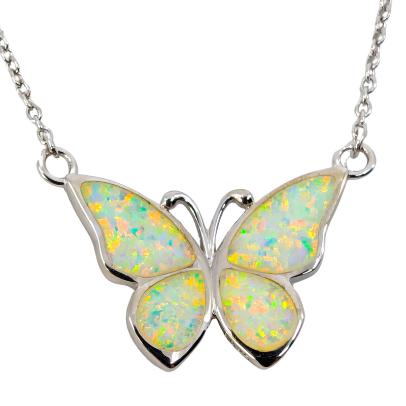 Silber Collier Schmetterling mit Runen und Opal, 925 Silber (50/2 cm)