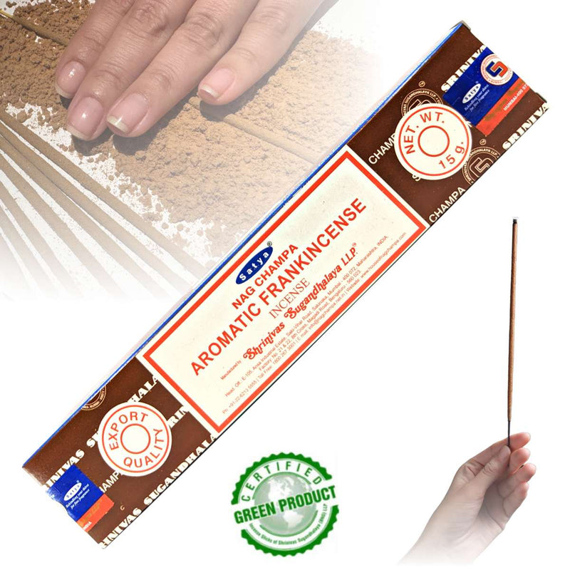 Satya Nag Champa Aromatic Frankincense, Weihrauch Räucherstäbchen, 12 Sticks, 20cm, Brenndauer 45min