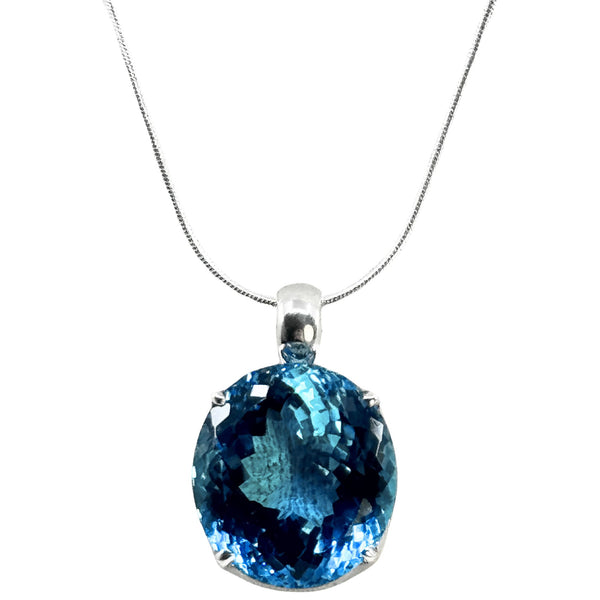 Blautopas Anhänger, Krappenfassung, facettiert, Sterlingsilber 925