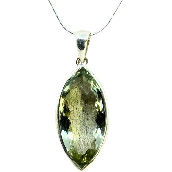Prasiolith Anhänger, blattförmig, facettiert, Sterlingsilber 925