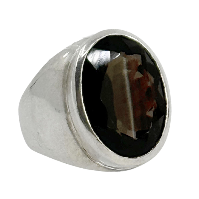 Rauchquarz Ring, facettiert, Sterlingsilber 925, Größe 20mm