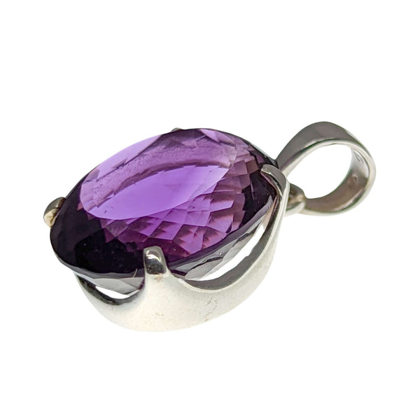 Amethyst pendant faceted 925 silver setting