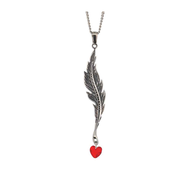 Amulett: EngelFeder der Liebe, Silberfarben mit rotem Herz