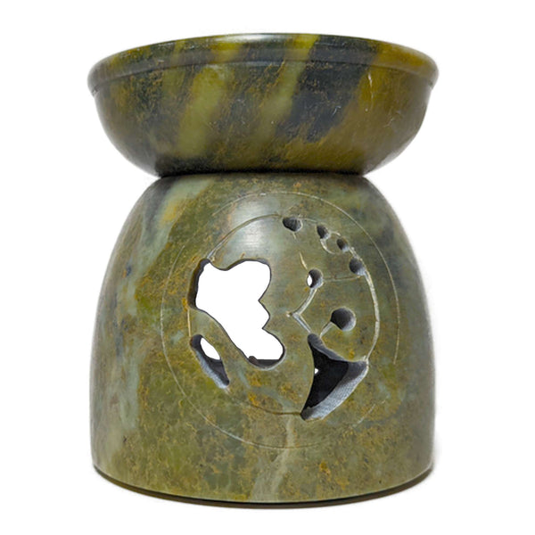 Soapstone Fragrance Lamp with Om Sign, Green (11x10cm)