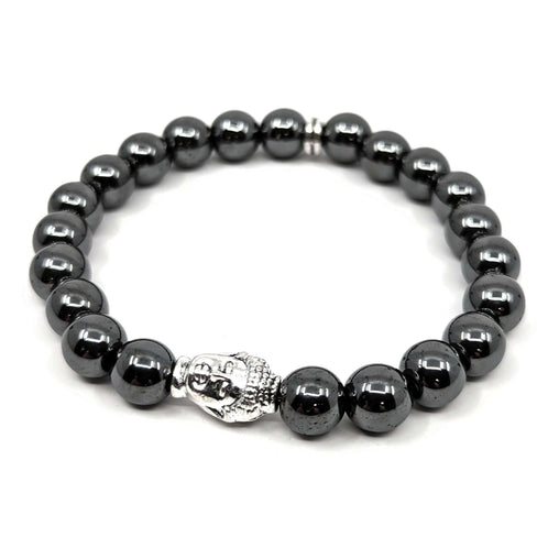 Hämatit-Perlen Edelstein-Armband mit Buddha Kopf (Ø 8mm)