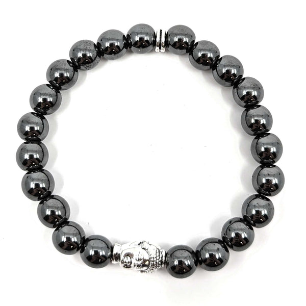 Hematite Beads Gemstone Bracelet with Buddha Head (Ø 8mm)