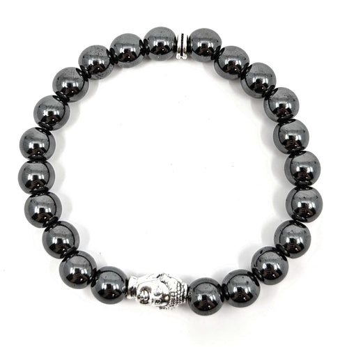Hämatit-Perlen Edelstein-Armband mit Buddha Kopf (Ø 8mm)