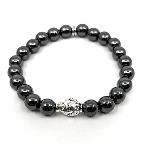 Hämatit-Perlen Edelstein-Armband mit Buddha Kopf (Ø 8mm)