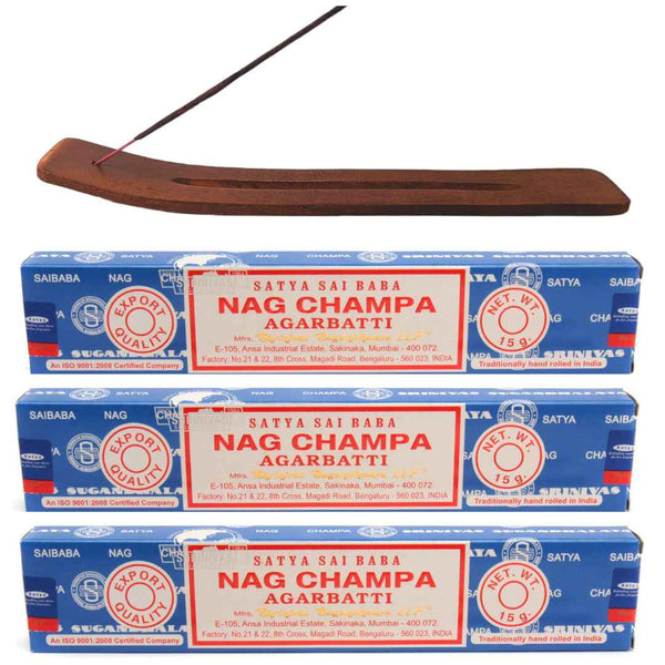 Satya Nag Champa incense stick set with wooden holder - Classic fragrances for the perfect atmosphere 