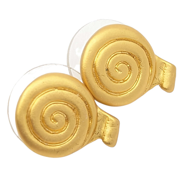Pendientes de botón en espiral, chapados en oro de 24 kilates