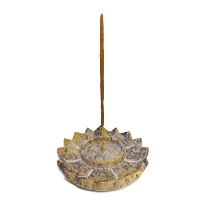 Räucherstäbchen- & Kerzenhalter Lotus aus Speckstein, Braun gesprenkelt (Ø 10cm)
