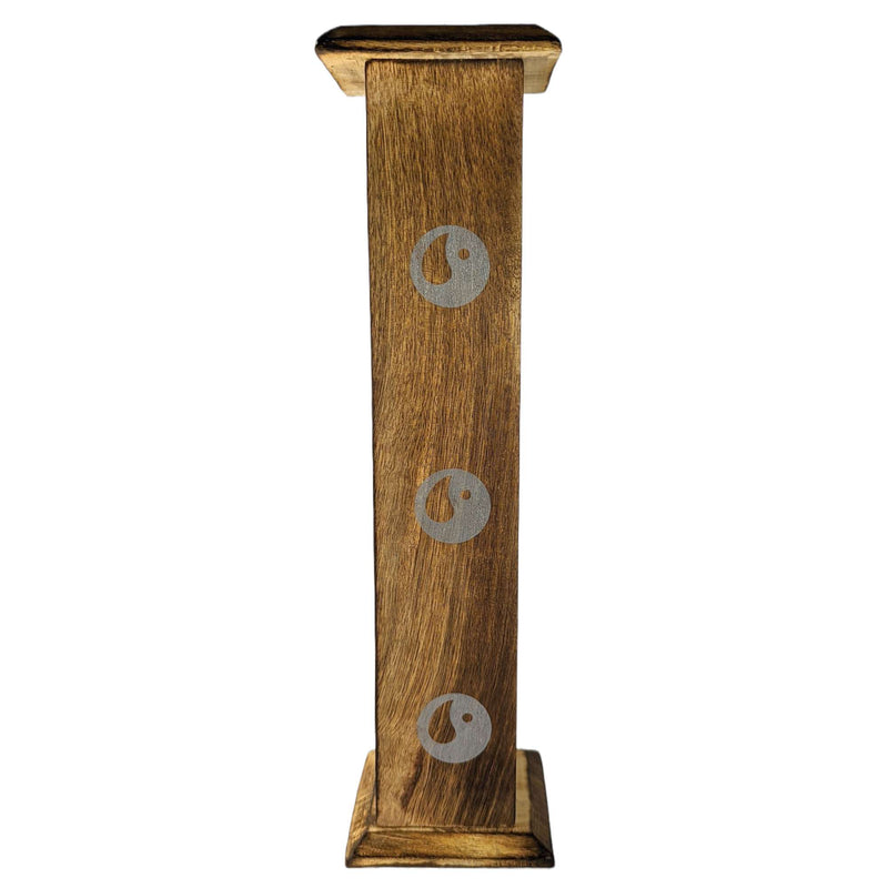 Räucherstäbchen- & Räucherkegelhalter-Turm aus Holz - Yin & Yang, 31cm