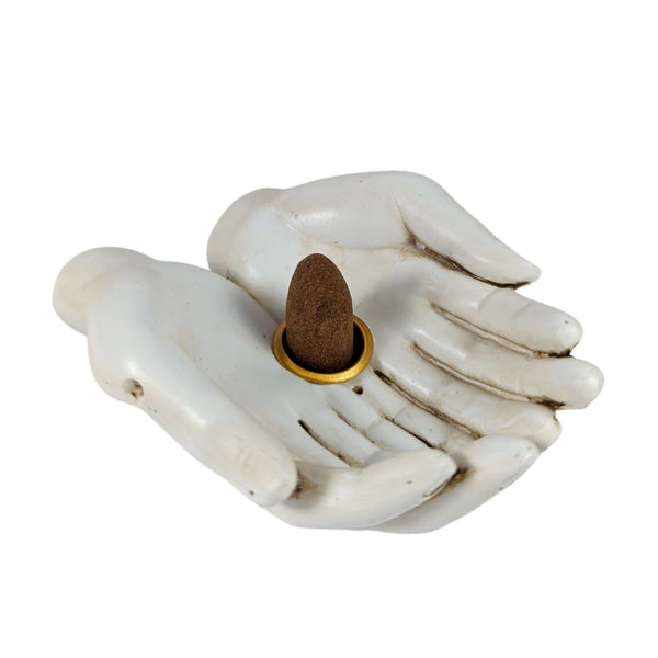 Räucherstäbchen & Räucherkegelhalter geöffnete Hände Weiß (11cm)