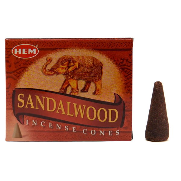 Incense cones HEM Sandalwood, sandalwood 10 cones, 3cm, burning time 20min