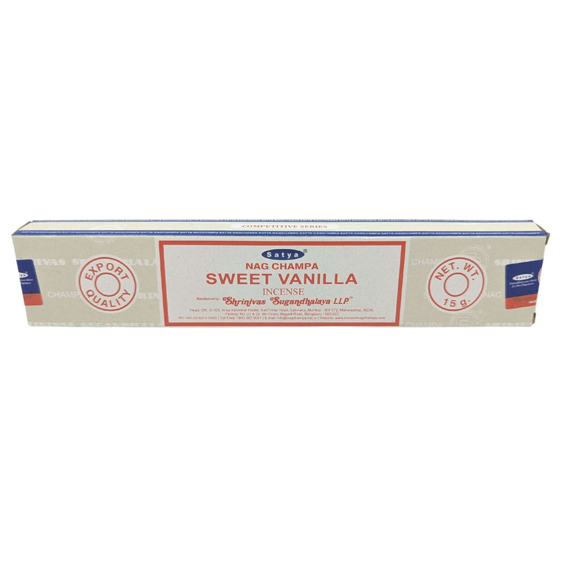 Satya Nag Champa Sweet Vanilla, Süße Vanille Räucherstäbchen, 12 Sticks, 22cm, Brenndauer 45min
