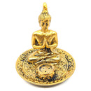 Räucherstäbchenhalter Goldener Buddha im Lotussitz, 3 Mudras (8x9cm)