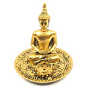 Räucherstäbchenhalter Goldener Buddha im Lotussitz, 3 Mudras (8x9cm)