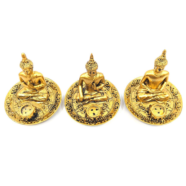 Porta incienso Buda de plata en posición de loto, 3 mudras (8x9cm)