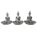 Räucherstäbchenhalter Silberner Buddha im Lotussitz, 3 Mudras (8x9cm)