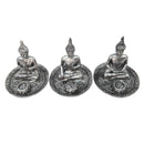 Räucherstäbchenhalter Silberner Buddha im Lotussitz, 3 Mudras (8x9cm)