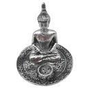 Räucherstäbchenhalter Silberner Buddha im Lotussitz, 3 Mudras (8x9cm)