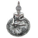 Räucherstäbchenhalter Silberner Buddha im Lotussitz, 3 Mudras (8x9cm)