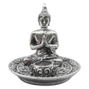Räucherstäbchenhalter Silberner Buddha im Lotussitz, 3 Mudras (8x9cm)