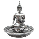 Räucherstäbchenhalter Silberner Buddha im Lotussitz, 3 Mudras (8x9cm)