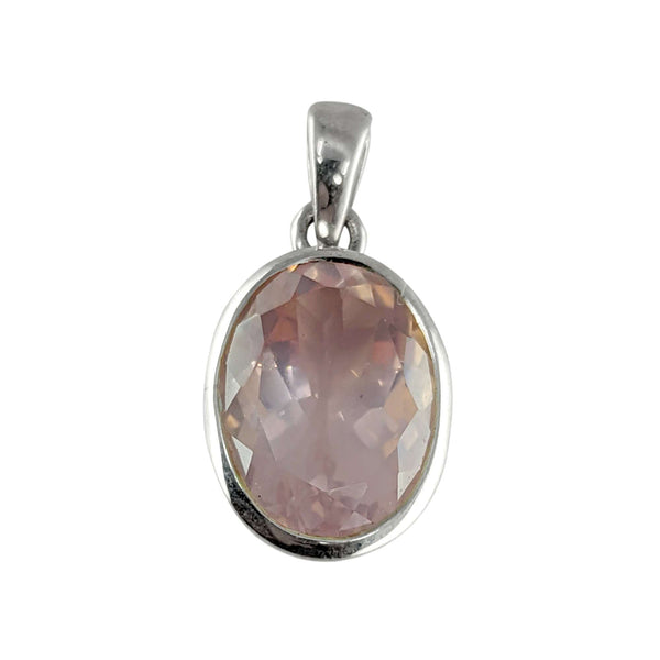 Rose quartz pendant Faceted 925 silver setting