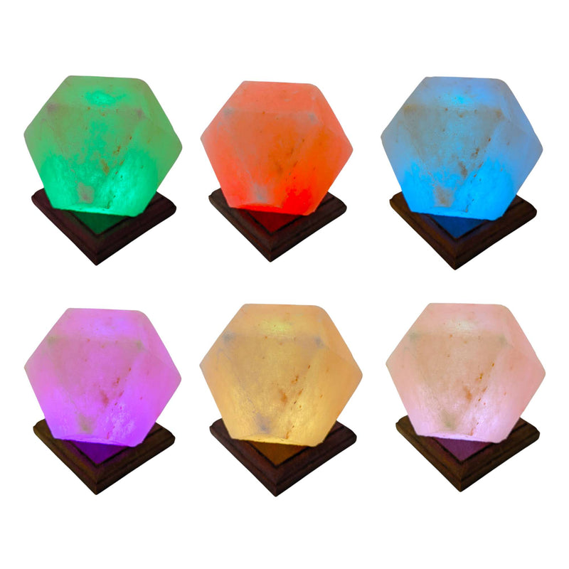 Steinlampe aus Salzkristall Diamant mit USB-Anschluss & wechselnde Farben