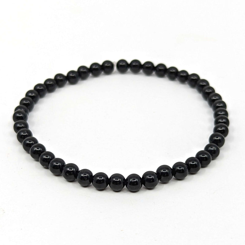 Schwarzer Turmalin-Perlen Armband, Schörl (Ø 4mm)