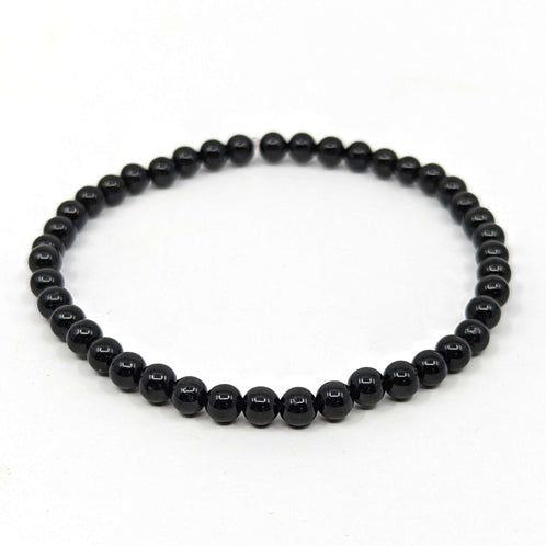 Schwarzer Turmalin-Perlen Armband, Schörl (Ø 4 mm)