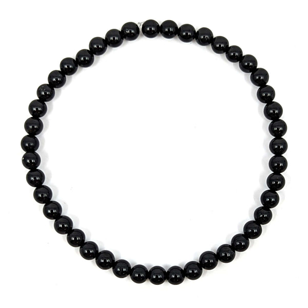 Schwarzer Turmalin-Perlen Armband, Schörl (Ø 4mm)