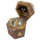 Sechseckiger Räucherkegelhalter aus Holz mit Buddha Motiv (Ø 8cm)