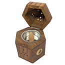 Sechseckiger Räucherkegelhalter aus Holz mit Yin & Yang Motiv (Ø 8cm)